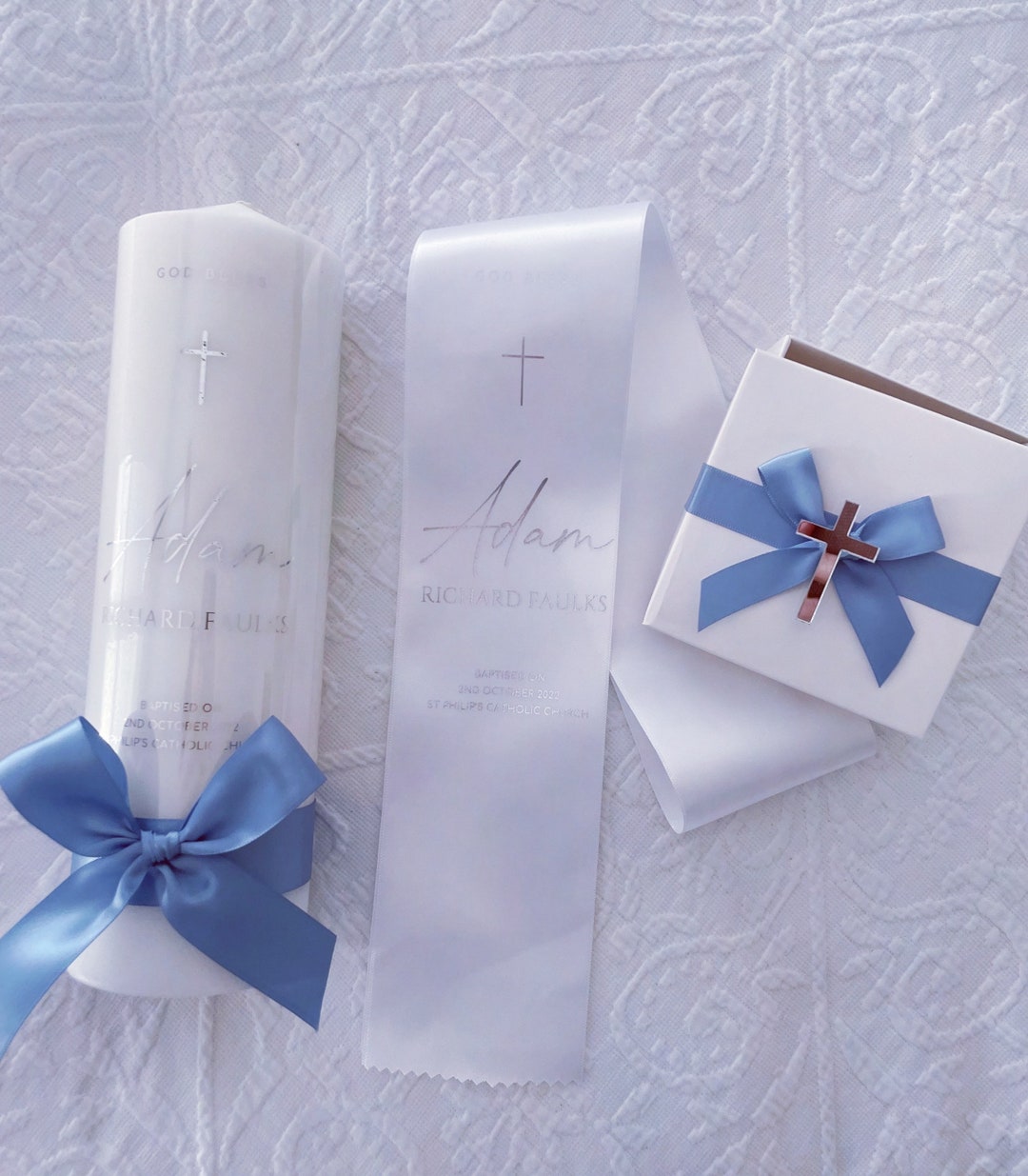Personalised Baptism Stole & Candle Set. Christening Stole/sash and