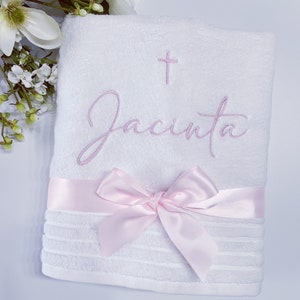 Personalised Bath Towel, Baptism Towel, hand towel. Christening Candle, Baptism Candle. Luxury towel