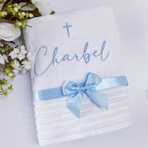 Personalised Bath Towel, Baptism Towel, hand towel. Christening Candle, Baptism Candle. Luxury towels
