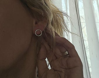 Recycled Sterling Silver Circle Stud Earrings, Handmade Jewelry
