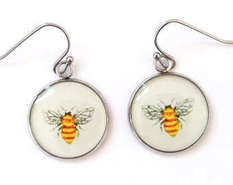 Honey Bee Earrings Printed Reproduction