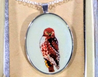 Hawk Oval Pendant Necklace Printed Line