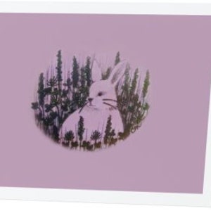 Hase Kaninchen rosa Lavendel Garten Grußkarte