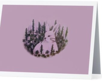 Bunny Rabbit Pink Lavender Garden Greeting Card