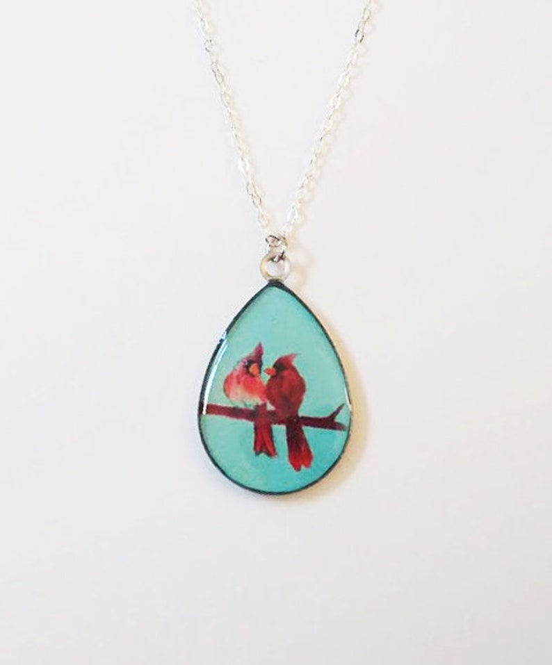 Cardinal Lovebirds Pendant Necklace Printed Line Male and Female Cardinal