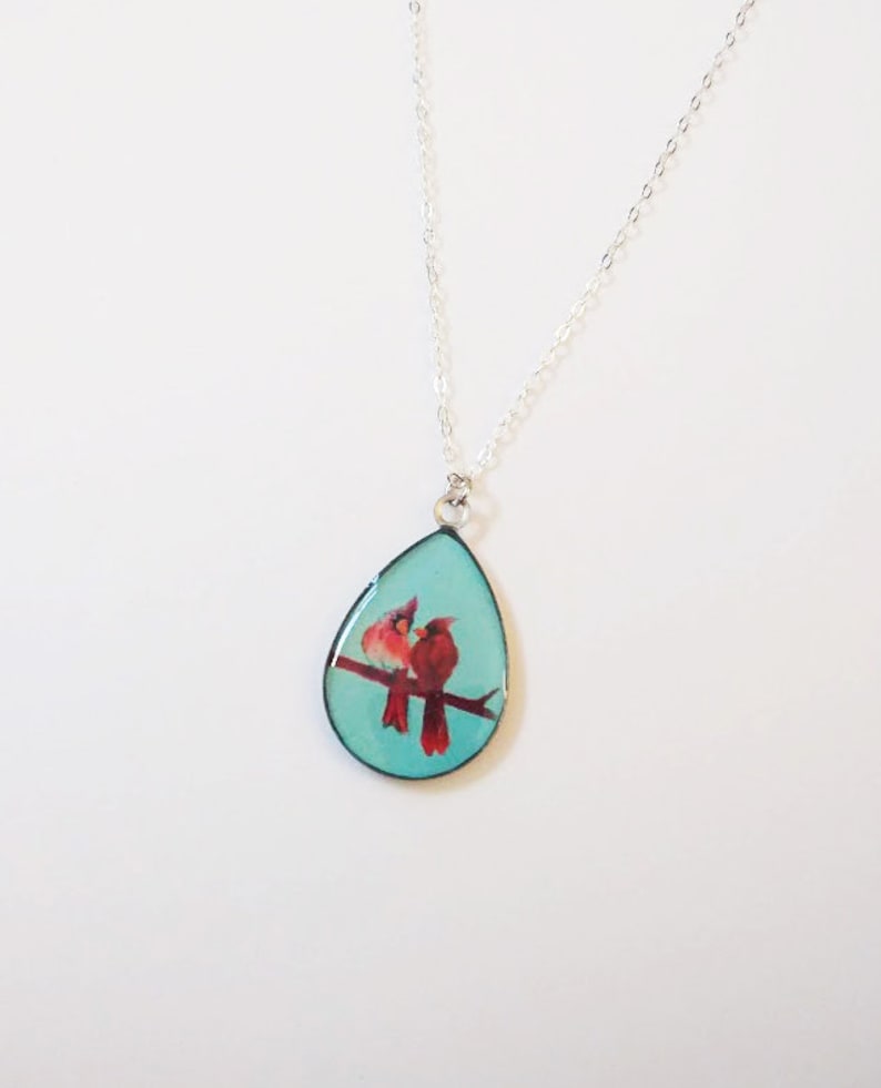 Cardinal Lovebirds Pendant Necklace Printed Line Male and Female Cardinal