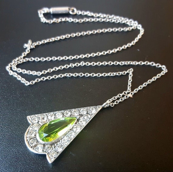 Edwardian silver peridot paste pendant necklace