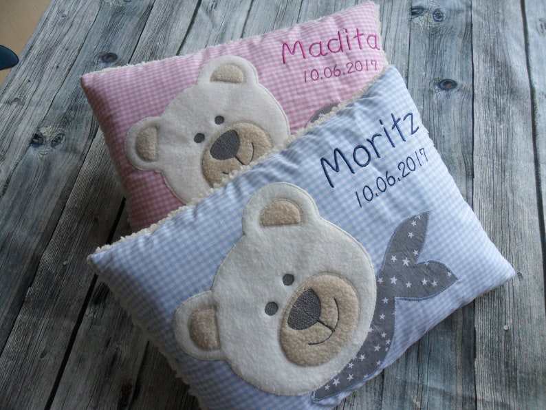 Baby pillow with name teddy bear baptism birth cuddly pillow name birth pillow personalized bear pillow teddy pillow teddy image 2