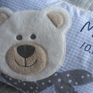 Babykissen mit Namen Teddy-Bär Taufe Geburt Kuschelkissen Namen Geburtskissen personalisiert Bärenkissen Teddykissen Teddy Bild 4