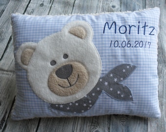 Babykissen mit Namen Teddy-Bär Taufe Geburt Kuschelkissen Namen Geburtskissen personalisiert Bärenkissen Teddykissen Teddy