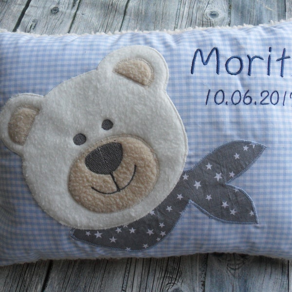 Babykissen mit Namen Teddy-Bär Taufe Geburt Kuschelkissen Namen Geburtskissen personalisiert Bärenkissen Teddykissen Teddy