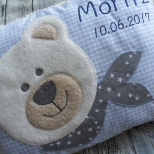 Babykissen mit Namen Teddy-Bär Taufe Geburt Kuschelkissen Namen Geburtskissen personalisiert Bärenkissen Teddykissen Teddy Bild 3