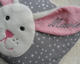 Babykissen mit Namen Hase Odoretta Geburtskissen, Kuschelkissen Hase, Geburt und Taufe, Babygeschenk Kissen, Namenskissen Hase,