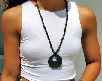 Collar Mala de Shungite/Sándalo - Collar de protección 5G EMF