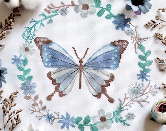 Cross stitch pattern chart: Butterfly wreath PDF