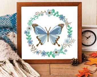 Cross stitch pattern chart: Butterfly crown