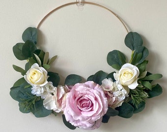 Floral wreath, door wreath, wedding decor, home decor, artifical flower arrangement, name sign