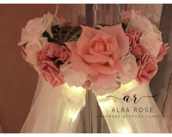 ALBA   Soft pink and white  flowers Handmade bed canopy crib canopy, girl bedroom decor reading nook, baby nursery decor