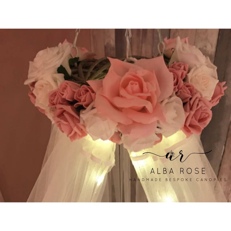 Alba Soft Pink And White Flowers Handmade Bed Canopy Crib Etsy