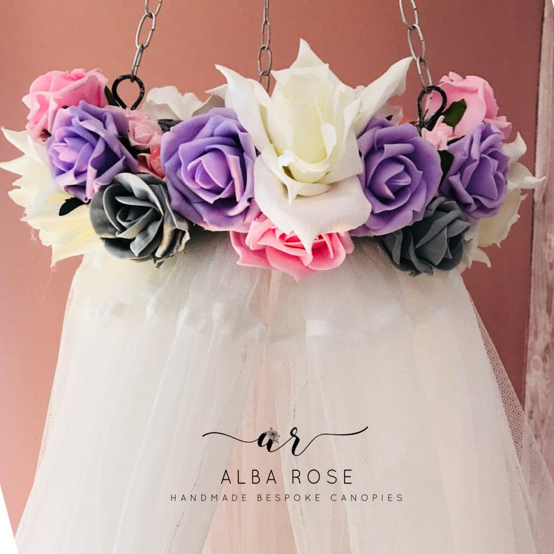 Ava Soft Pink Purple And White Flowers Handmade Bed Canopy Etsy
