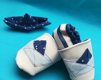 Soft leather slippers "Boat origami"