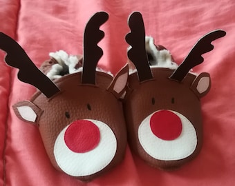 Soft leather slippers "Christmas reindeer"
