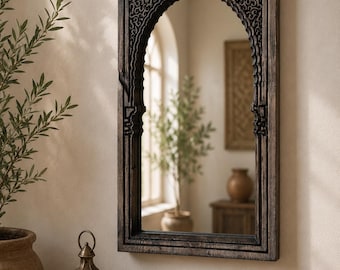Hand Carved Islamic Moorish Alhambra Arch Mirror | Arabian Wooden Wall Mirror | Andalusian Home Decor | Solid Wooden Mirror