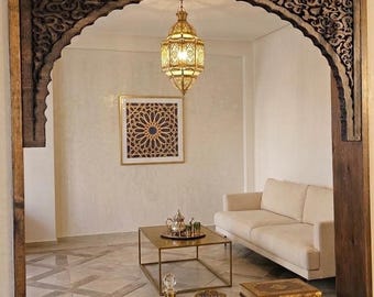 Carved Wooden Alhambra Arch (Single Piece) | Moorish Doorway Trim Spandrel | Alhambra Designs Ltd (415x415mm)