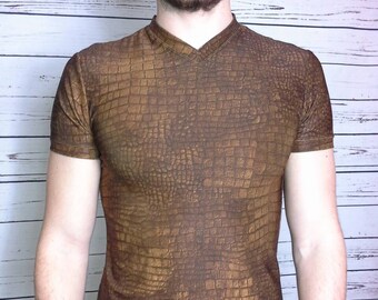 Printed men's T-shirt with crocodile print perfect for the gym and leisure, men's underwear shirt in printed jersey