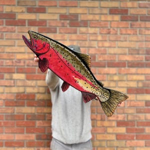 Trucha degollada de lomo verde // Lámina decorativa de pez // Ilustración dibujada a mano de cabaña y refugio por el artista Dylan Stewart