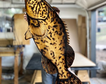 Gag Grouper 41” || Original Woodburned Fish Artwork