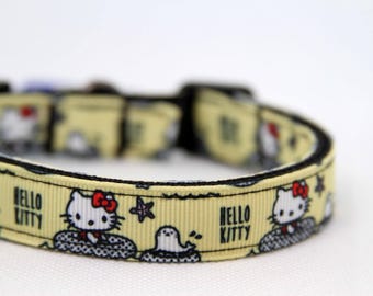 DOG COLLAR 1/2 inch kawaii cat dog collar pet fashion Hello Kitten beach collar Hello cat dog collar gift idea cute rescue kitty accessory