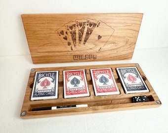 Custom Engraved Quad Deck Wood Playing Card Box | Deck Box | Card Box | Dice Box | Poker Box |