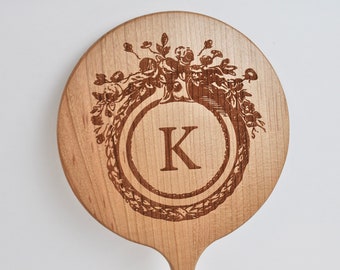 Miroir à main en bois personnalisé | Nom | Logotype | Monogramme | Gravure laser