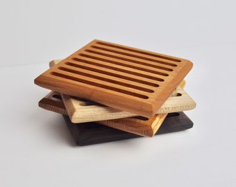 Modern 4.5" Square Wood Trivet | Hot Plate | Pot Holder |