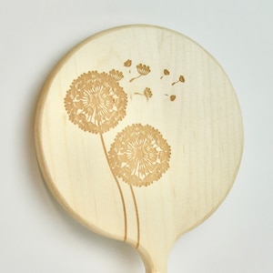 Dandelion Engraved Wood Hand Mirror