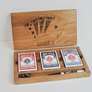 Individuell gravierte Triple Deck Holz Spielkarten Box | Deck Box | Kartenbox | Würfelbox | Poker Box |