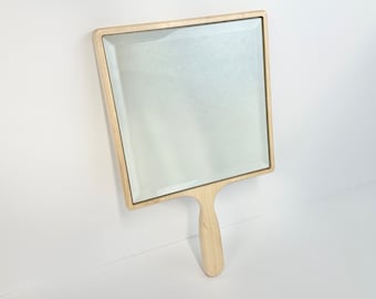 8" Large Square Wood Hand Mirror