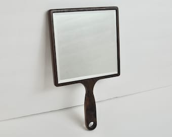 Miroir à main carré en bois