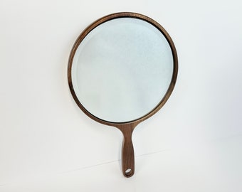 8" Large Wood Hand Mirror