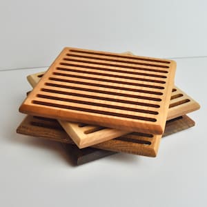 Modern 6&quot; Square Wood Trivet | Hot Plate | Pot Holder |