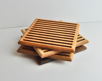 Modern 6" Square Wood Trivet | Hot Plate | Pot Holder |