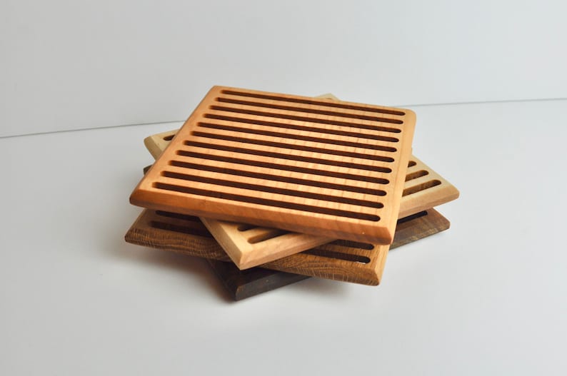Modern 6 Square Wood Trivet Hot Plate Pot Holder Etsy