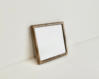 Simple Square Compact Wood Mirror | Pocket Mirror | Purse Mirror | Makeup Mirror |