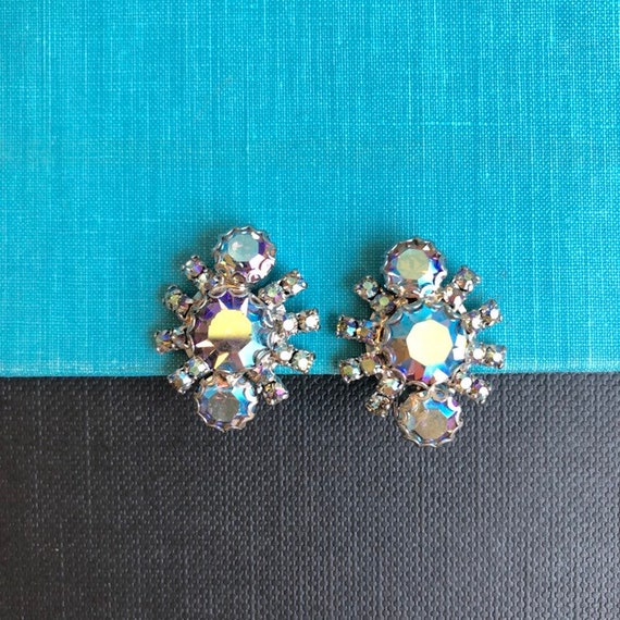 Vintage aurora borealis rhinestone clip on earrings-formal | Etsy