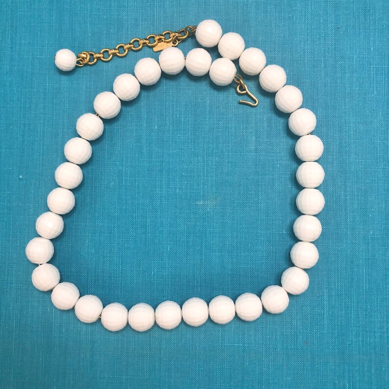 Vintage white bead necklacemid century necklace Etsy