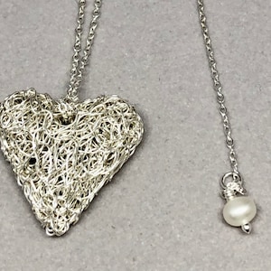Large Sterling Silver Knitted Heart Pendent