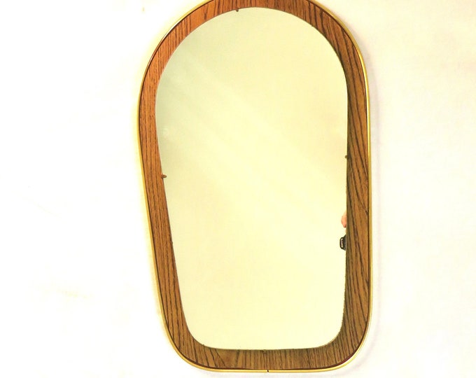 Vintage Formica atomic / RETRO Scandinavian / teak Framed Mirror C:1960s / retro home decor / teak mirror / retro teak /