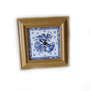 vintage wall clock / 90s / Square  clock / blue and white / Hermle company  /made in Germany clock / vintage /  Working clock /