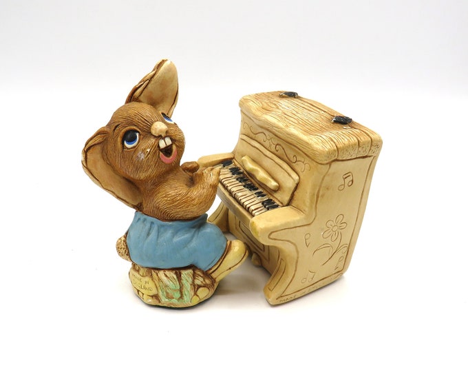 Pendelfin rabbit / The Thumper and Piano /  stonecraft / pottery figure / made in England / vintage  rabbit